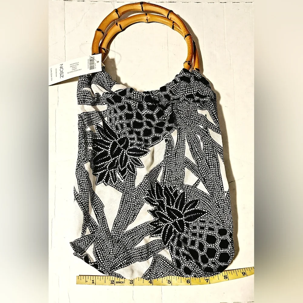 Chico's bamboo handle blue pineapple silk travel purse